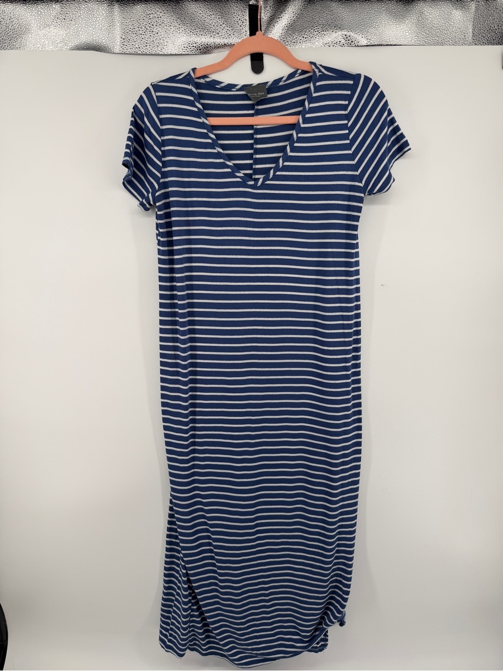 Olivia‎ Rae Coastal Grandma Nautical Preppy Navy/White Striped Maxi Dress SzM